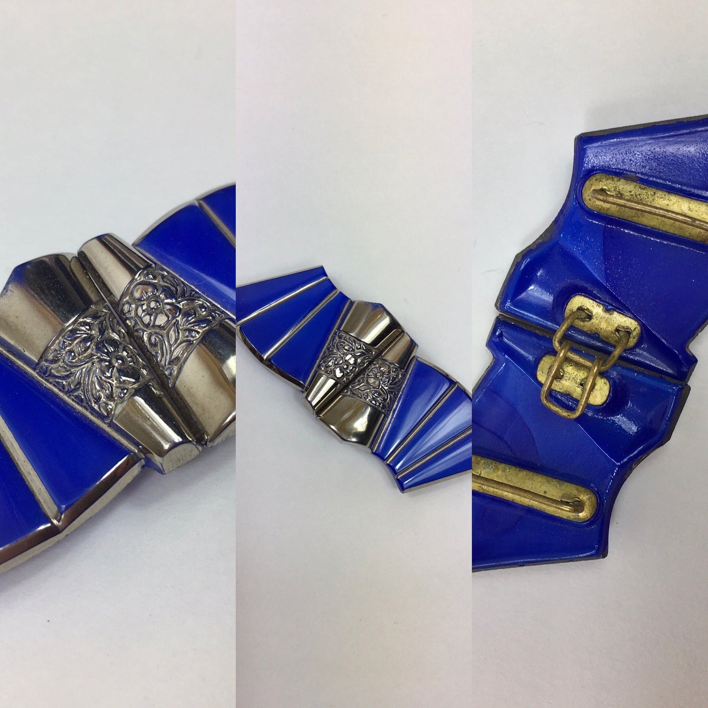 Original 1930’s Glass & Enamel Buckle - In a Beautiful Rich Blue with Deco Detailing