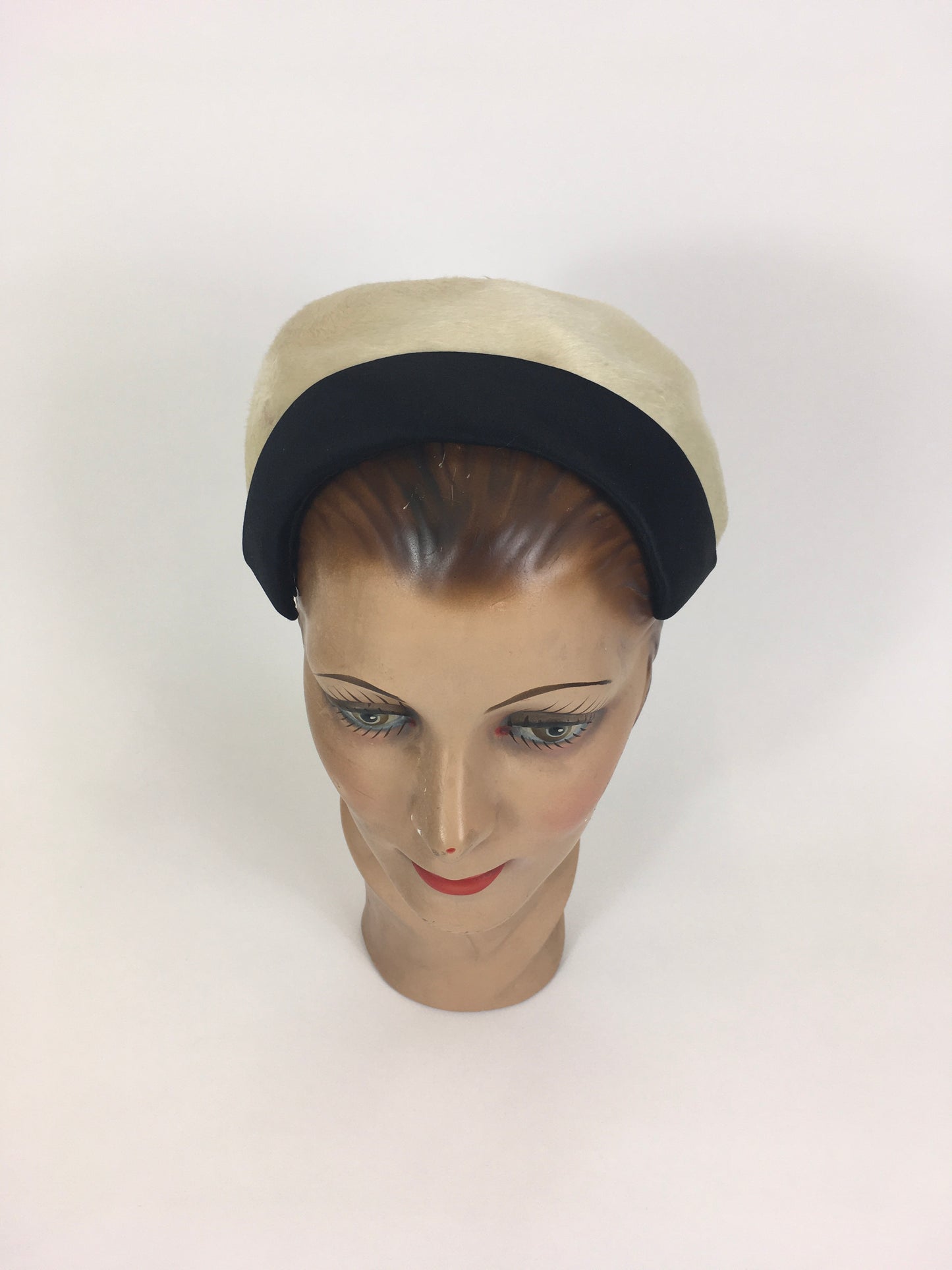 Original 1950’s Darling Headpiece in Cream with Black Banding - ‘ Emme in New York ‘ Label