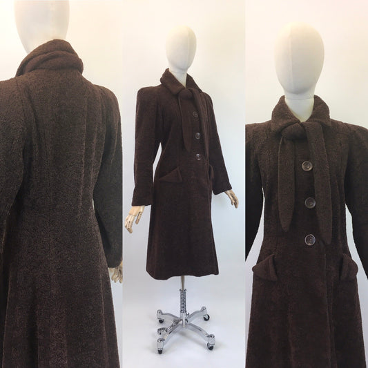 Original 1940’s Stunning Faux Fur Coat - With Matching Scarf in Dark Brown