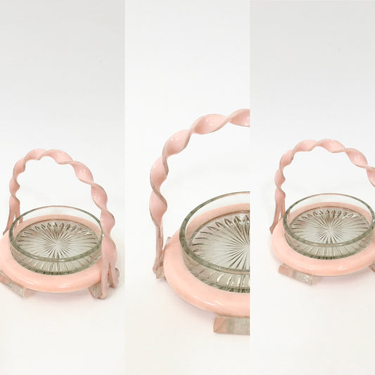 Original 1940's / 1950's Fabulous Lucite and Glass Trinket Dish - With Twisted Handle in Pastel Pink