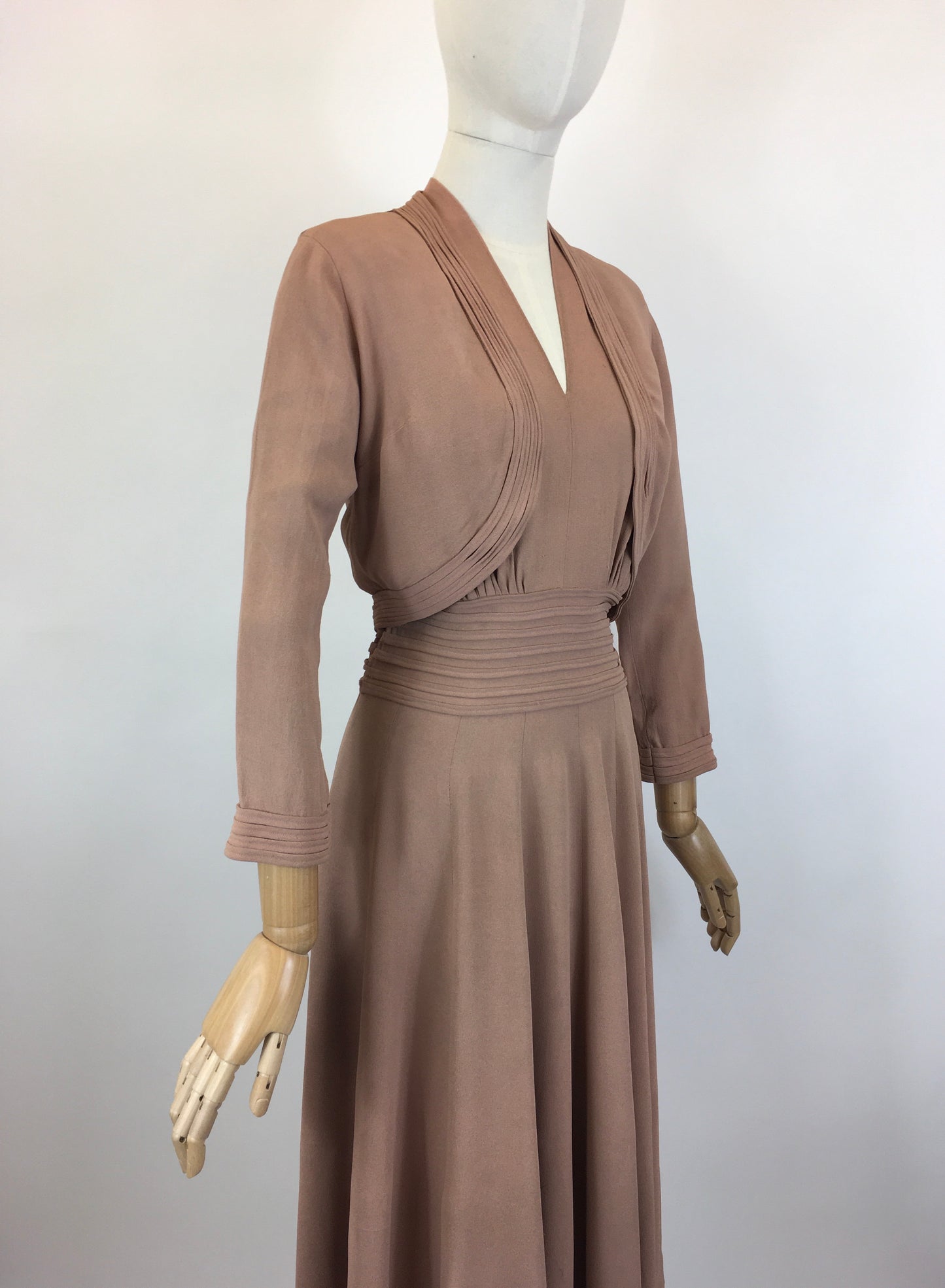 Original 1940’s Stunning Crepe Dress with Matching Bolero - In Powdered Rose