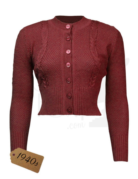 House Of Foxy Vintage Style Cardigan in Brick Red
