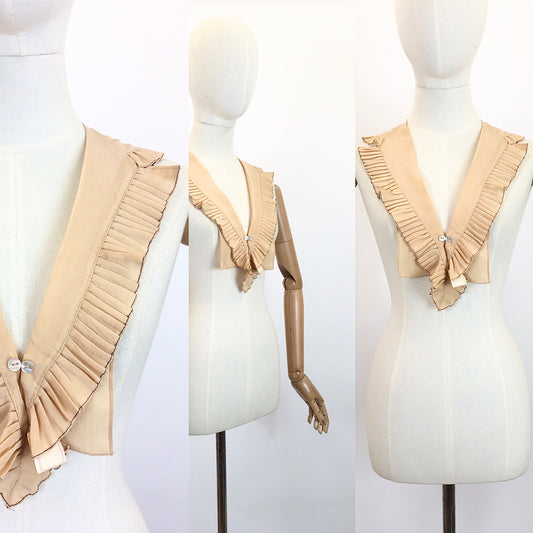 Original 1920's / 1930's Fabulous DEADSTOCK Jabot - With Pleated Ruffle Edge in a Peachy Fawn