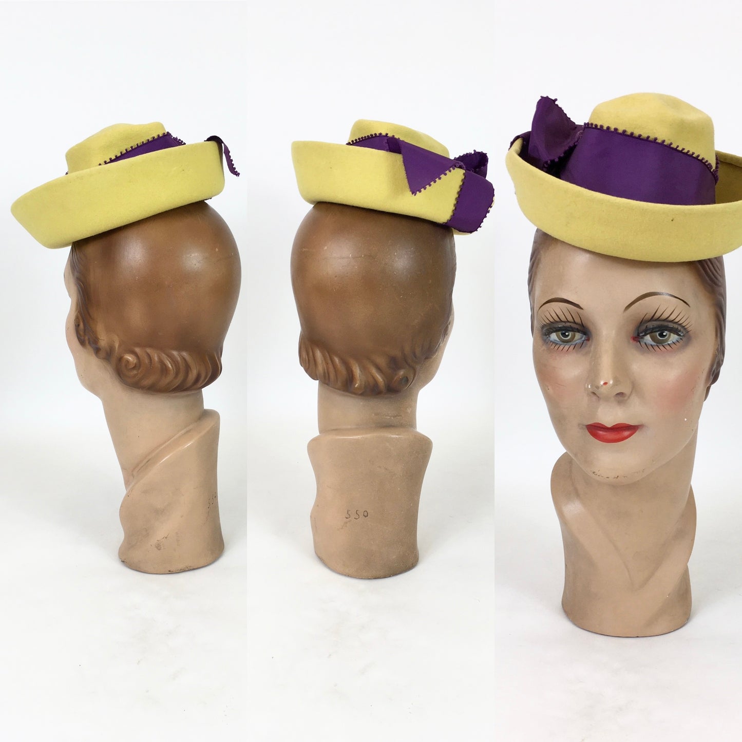 Original 1940's Sensational American Toy Tilt Hat - In Deep Yellow and Cadbury Purple
