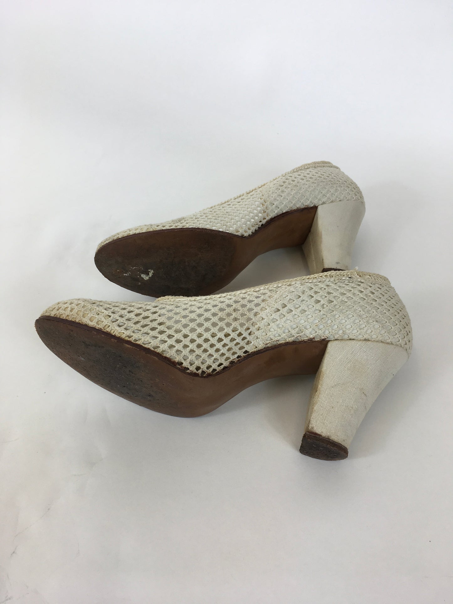 Original 1940’s Beautiful CC41 Utility Shoes - In An Off White Fabric Cloth