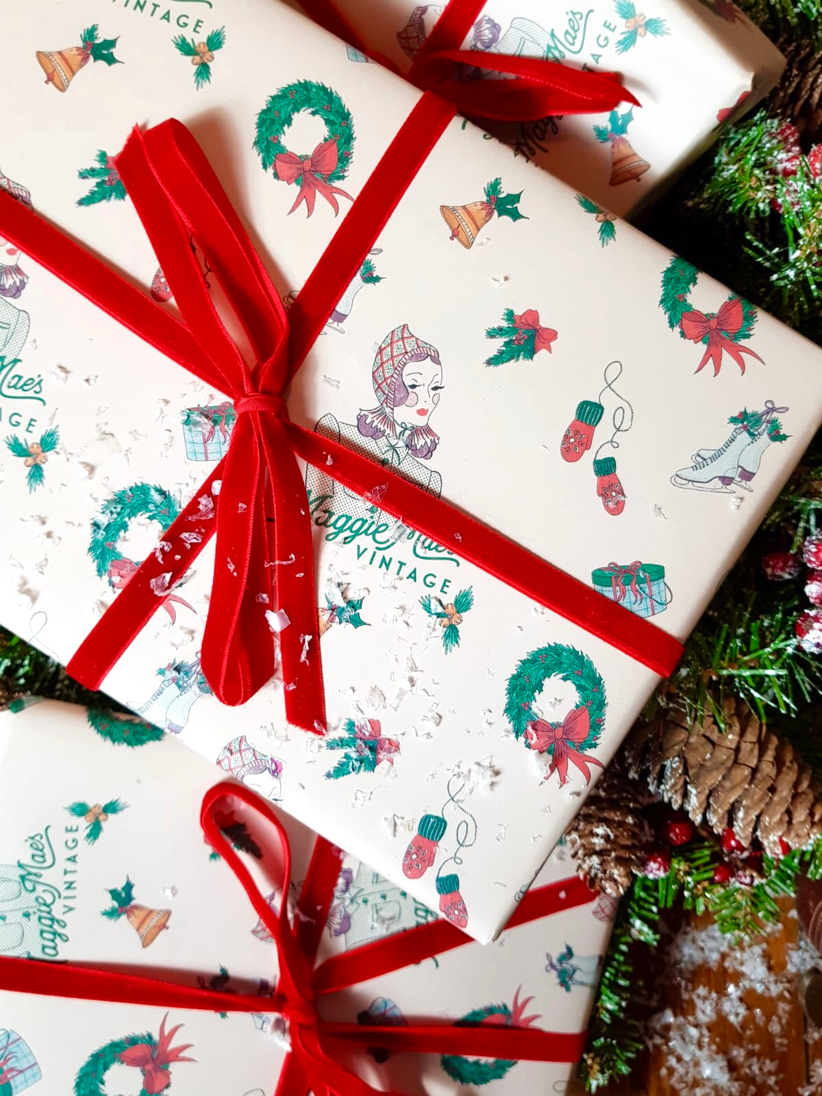 Gift Wrapping Service with Festive Wrapping Paper & Ribbon / Twine - Exclusively Designed By Shropshire Illustrator Hannah Chumbley