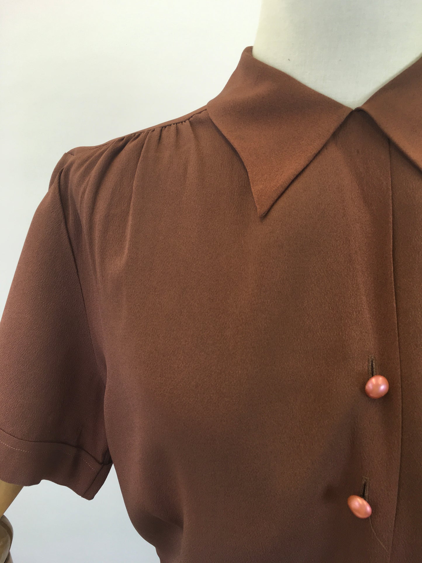 Original 1940's Darling Fine Crepe Blouse - In A Warm Chocolate Brown