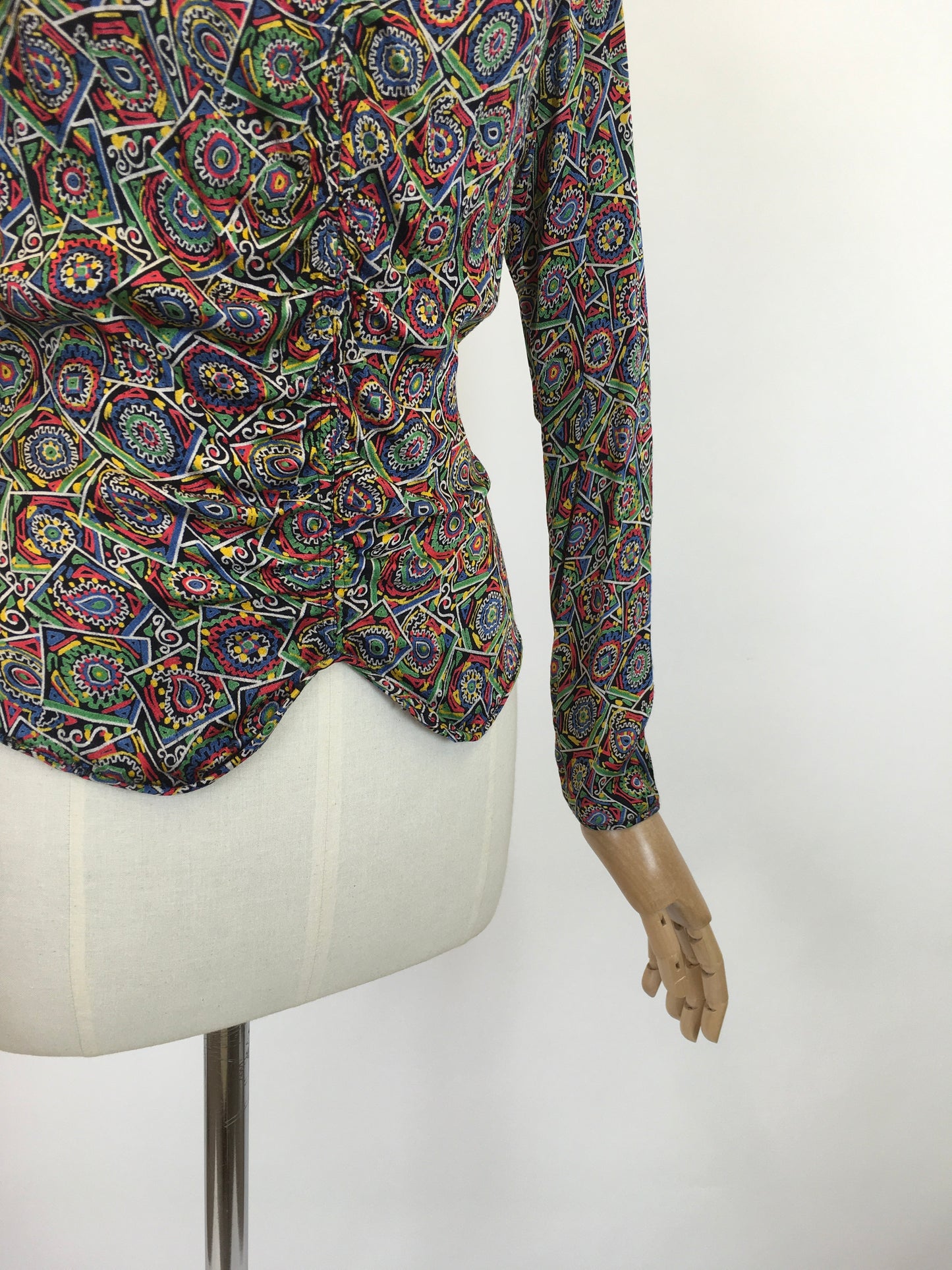 Original 1930's Sensational Rayon Blouse with Exquisite Detailing - In Vivid Reds, Blues, Yellows, Greens, Black & White