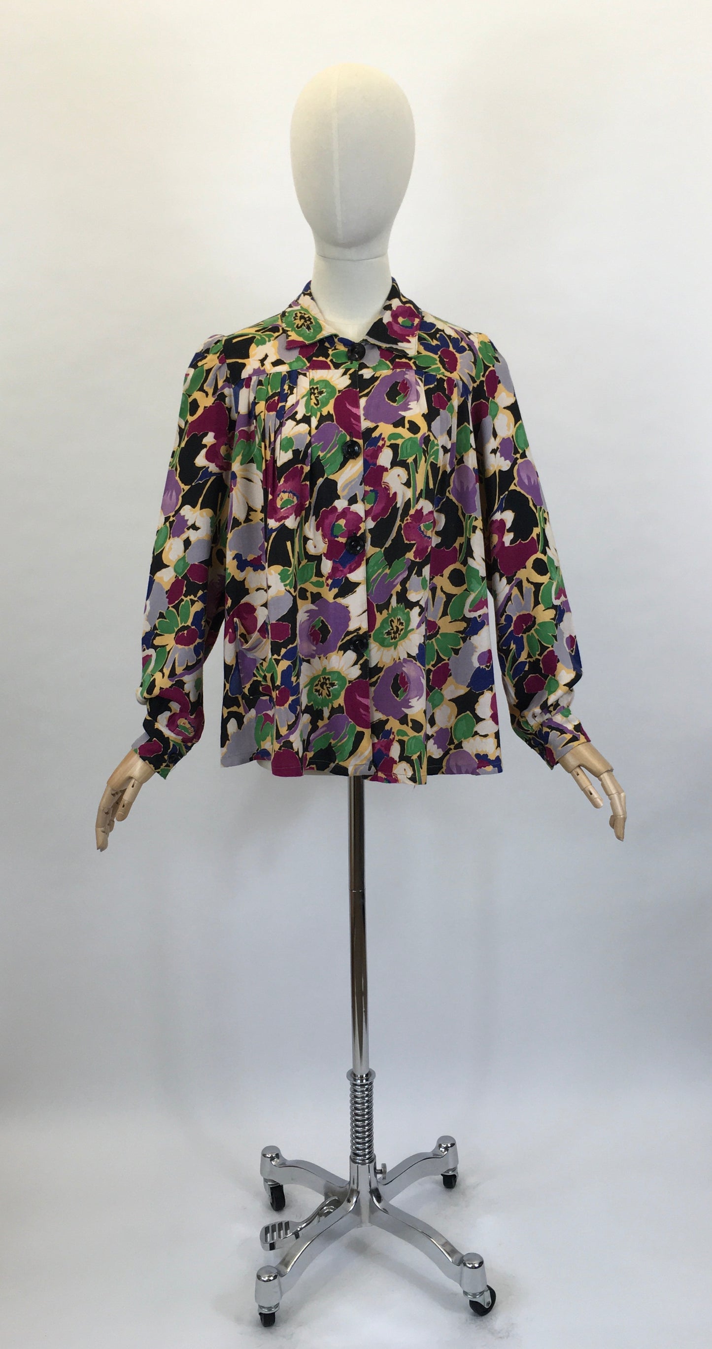 Original 1940’s FABULOUS CC41 Utility Blouse - In A Darling Floral Linen in A Winter Berry Palette