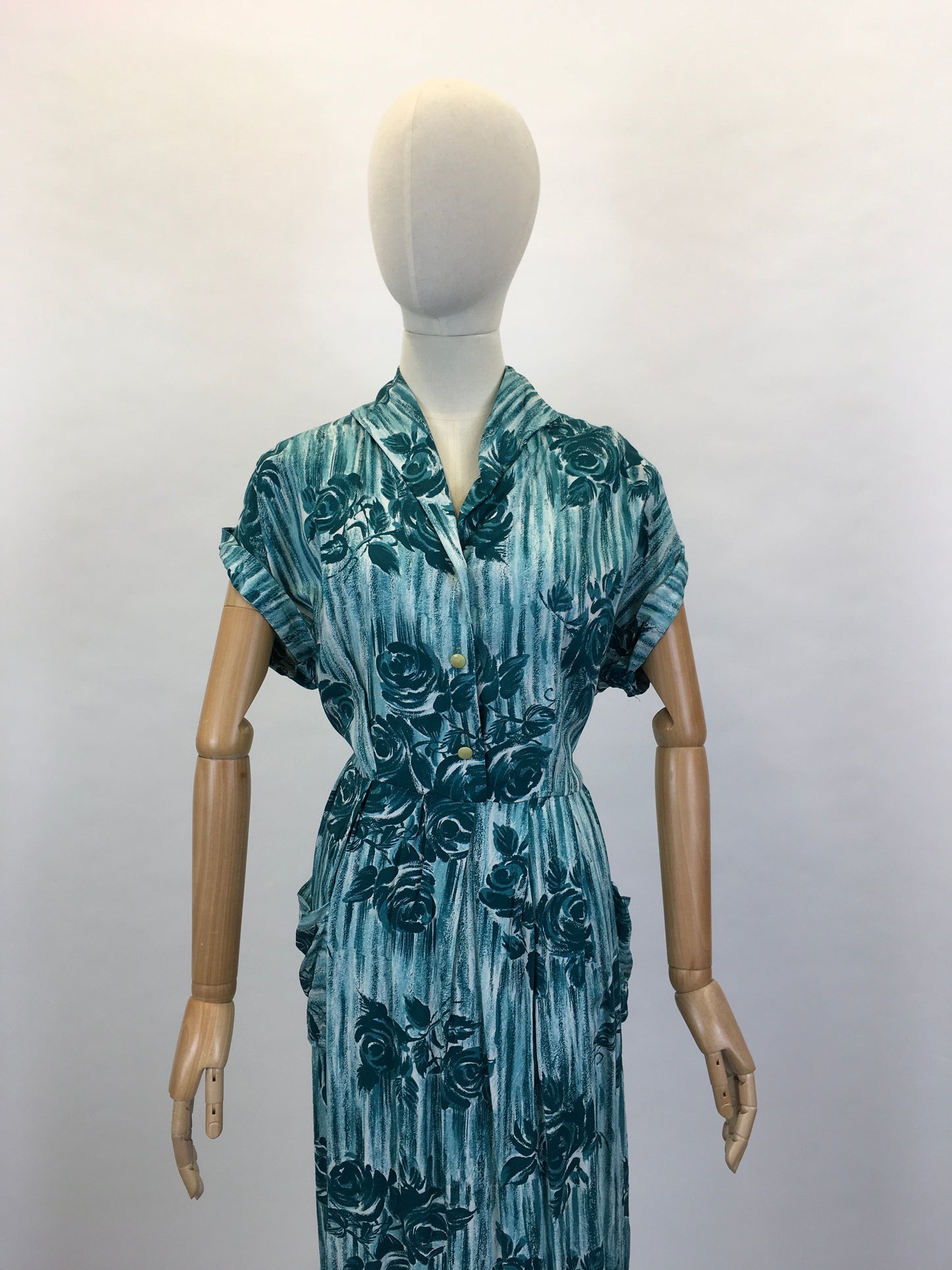 Original 1950’s VOLUP Cotton Day Dress - In A Lovely Rich Teal Colour Floral