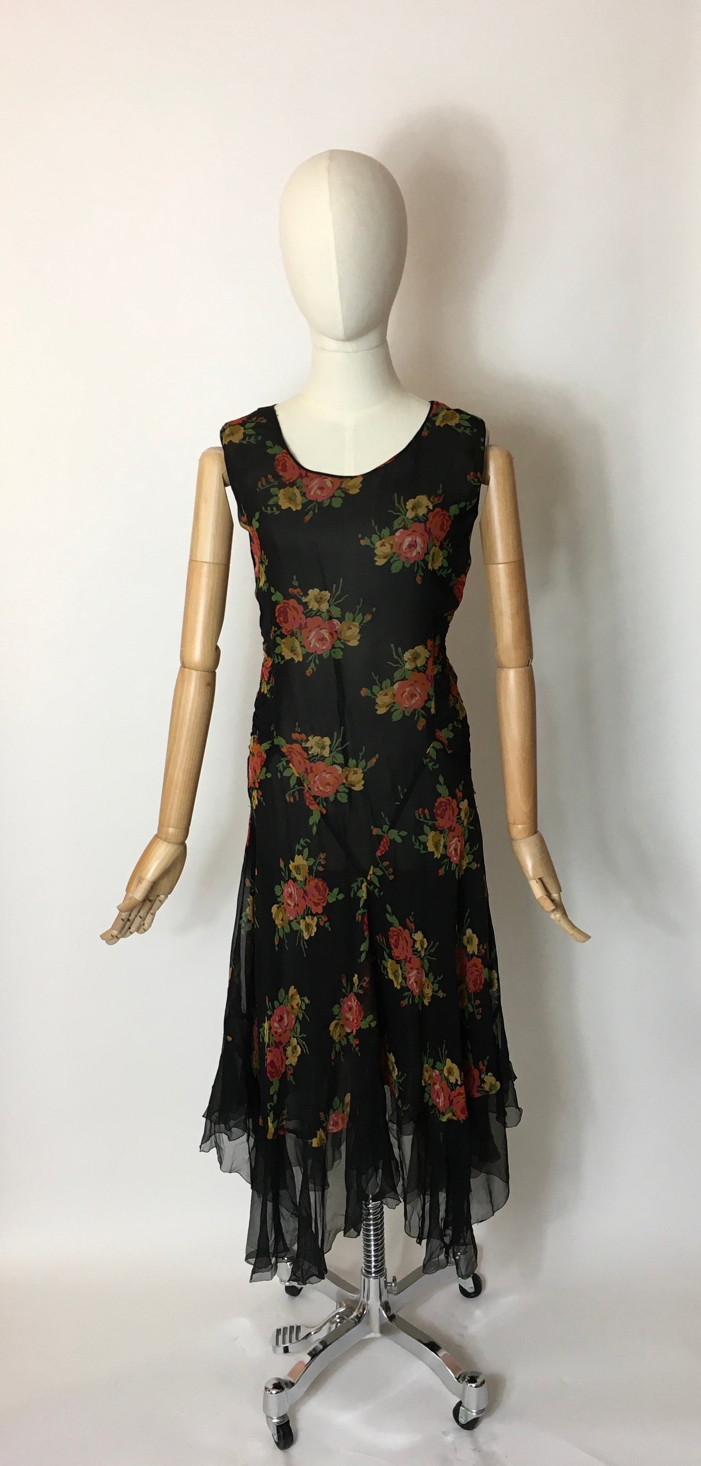 Original 1930’s SENSATIONAL 3pc Set in A Floral Chiffon - Dress, Jacket & Caplet Set
