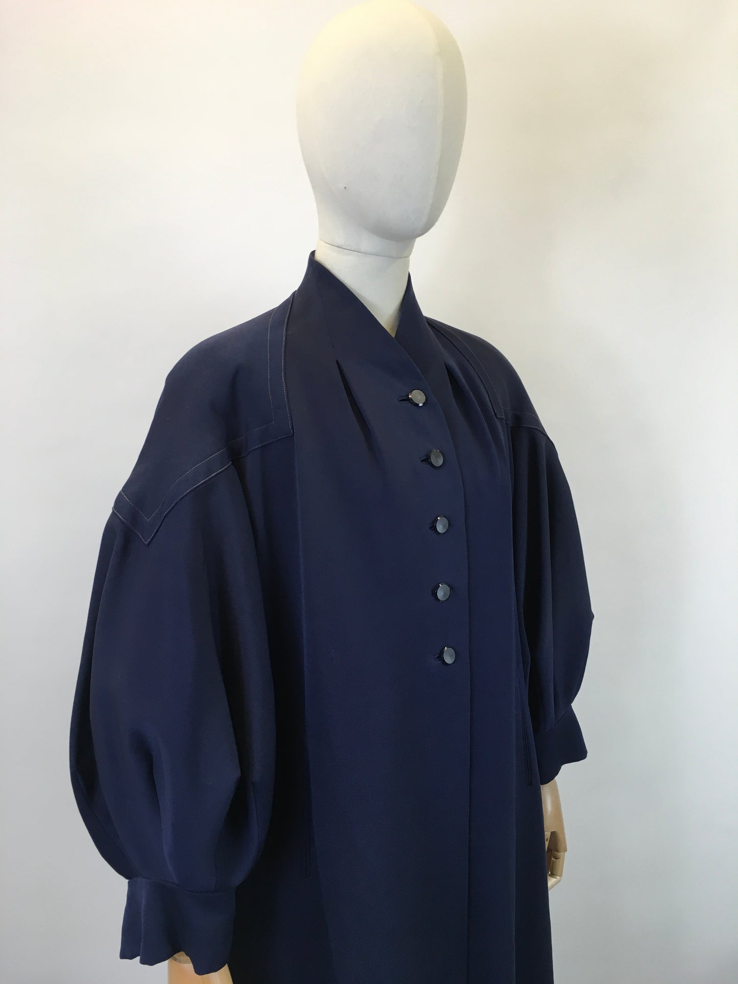 Original Late 1940’s Early 1950’s Stunning Navy Coat - With Phenomenal Bishop Sleeves