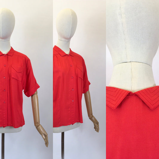 Original 1940's Fabulous Cotton Blouse - In A Lipstick Bright Red