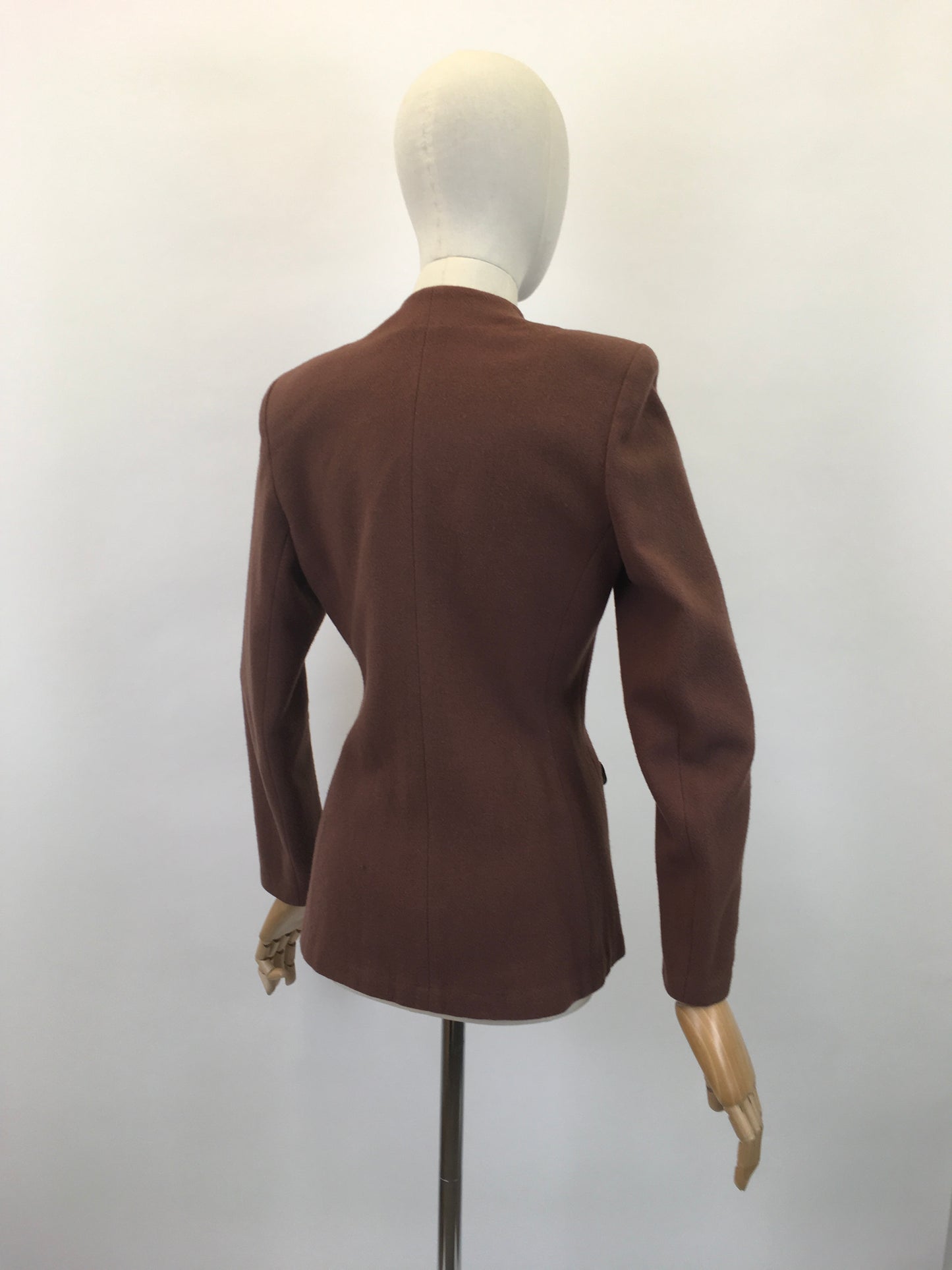 Original 1940's Darling Woollen Jacket - In A Caramel Brown With Green Piping