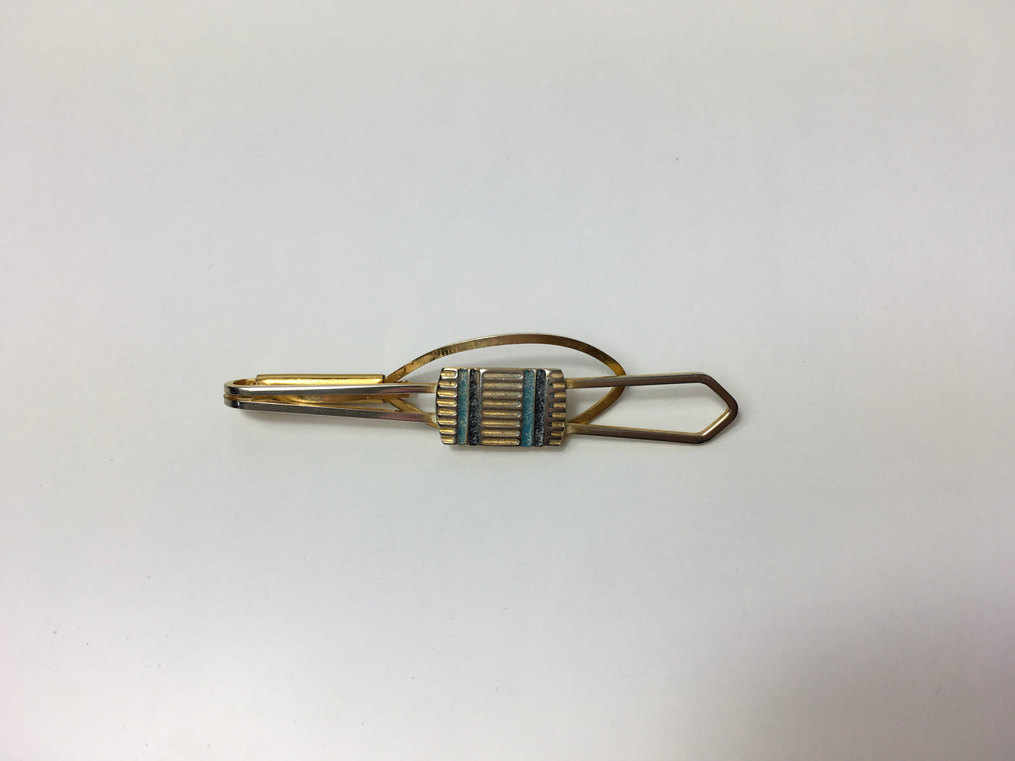 Original Gents Tie Pin - In a Gold Colour with Contrast Stripes in Light and Dark Blue
