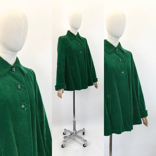 Original 1940's Needlepoint Corduroy Swing Coat - In An Exquisite Emerald Green