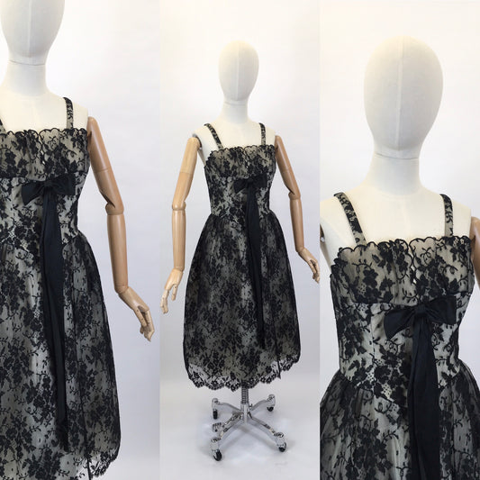 Original 1950’s Little Black Dress - With Lace Overlay and Stunning Details