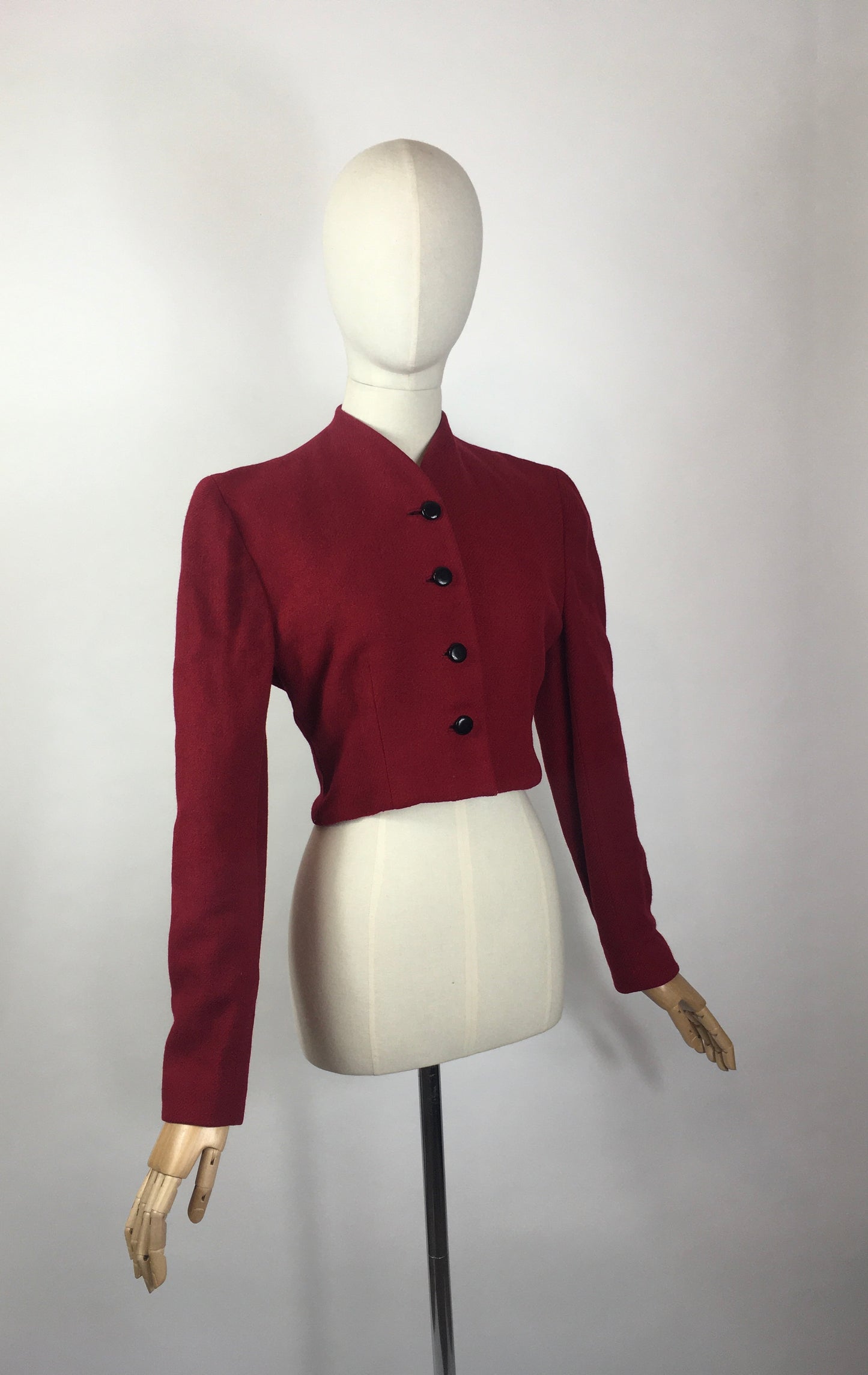 Original 1940’s American Cropped Jacket - In A Lovely Deep Wine Red Wool