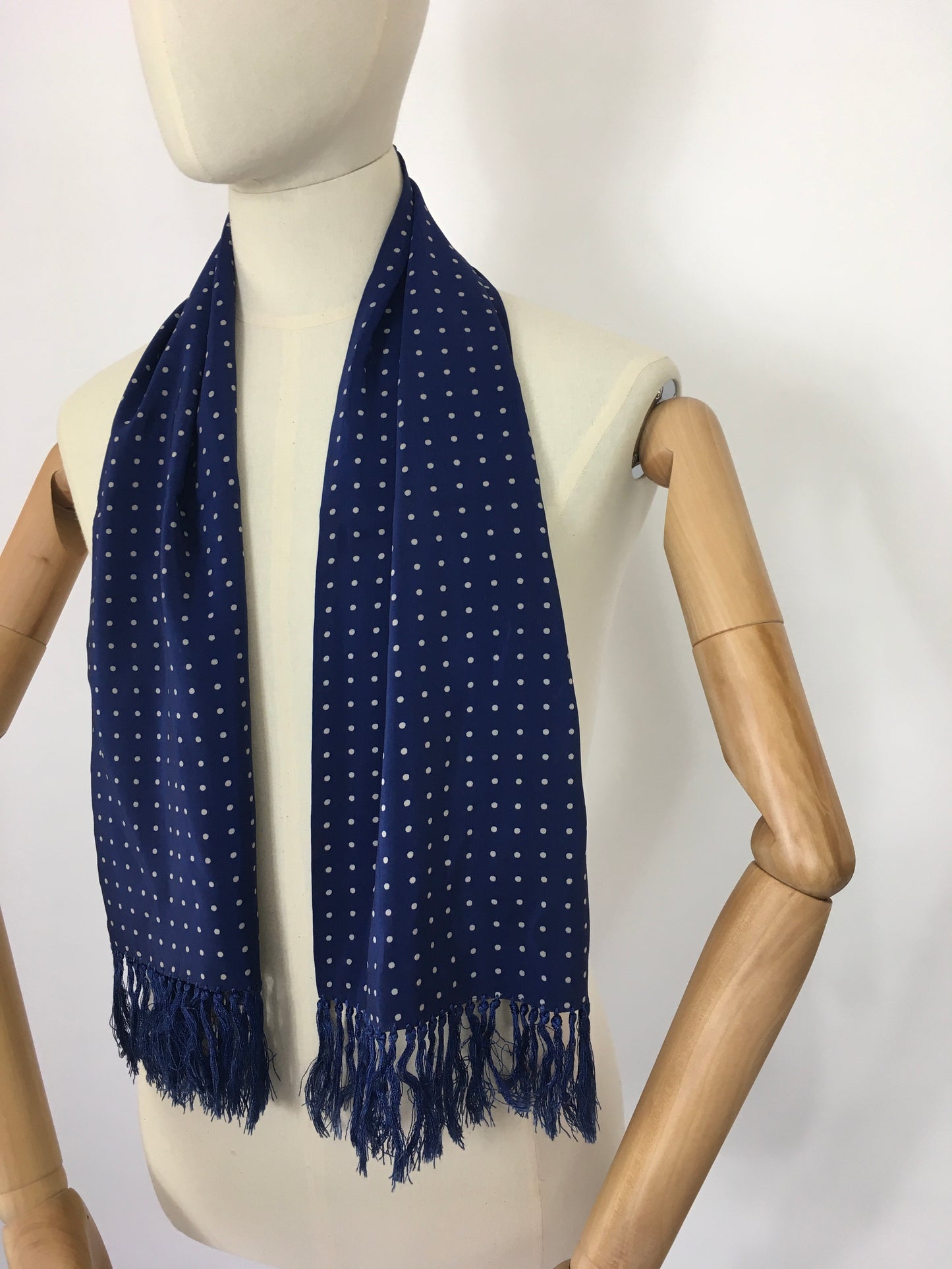 Original 1940’s Mens ‘  Tootal ‘ Silk Scarf - In a Lovely Airforce Blue and White Polka Dot