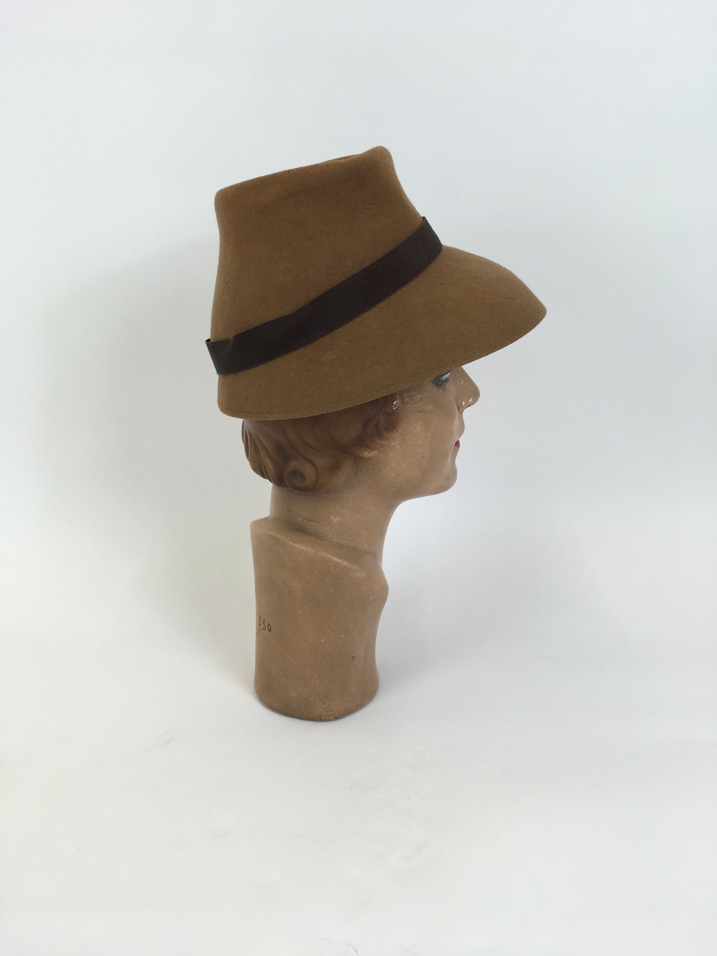 Original 1940's Beautiful Light Fawn Hat - Stamped ' Henry Pollack'