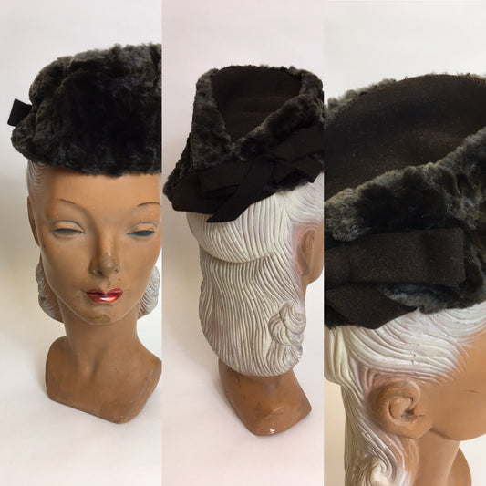 Original 1940’s Moleskin & Felt Topper - In A Fabulous Asymmetrical Shape