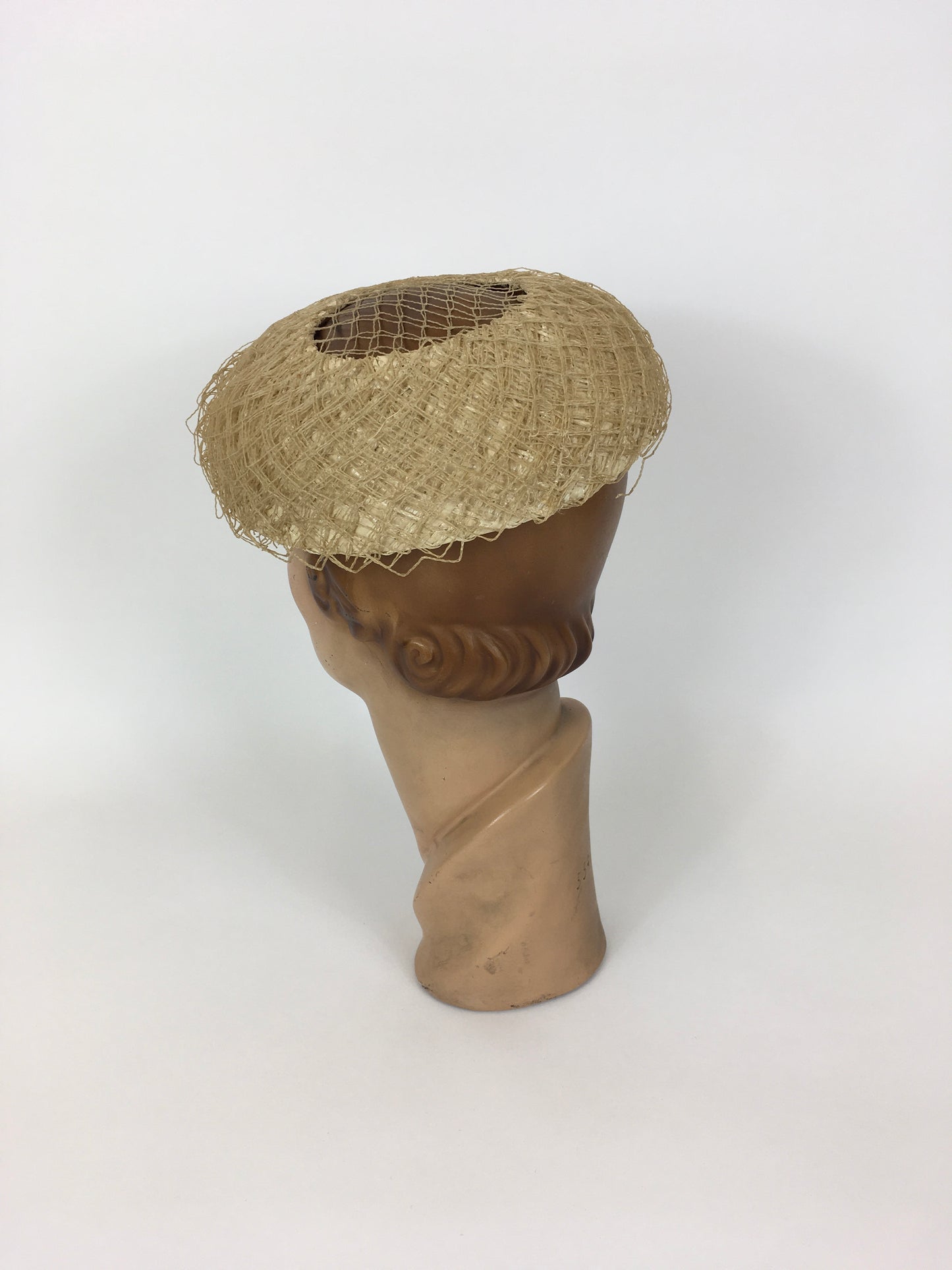 Original Late 1940’s Early 1950’s Straw & Raffia Overlay Cream Hat - An Iconic Staple Piece For A Collection