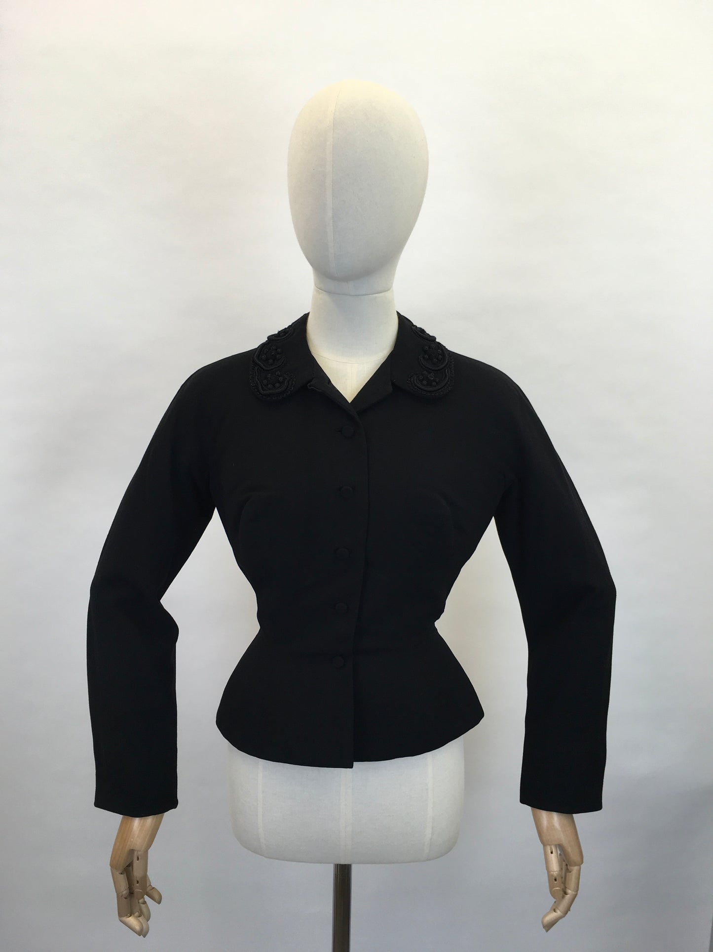 Original Late 1940’s early 1950’s ‘ Hattie Carnegie’ Black Jacket - Creating the Iconic New Look Silhouette