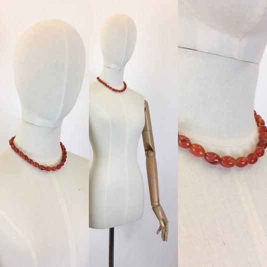 Original 1940's Darling Amber Graduated Beaded Necklace - With Screw Fastening to the Nape