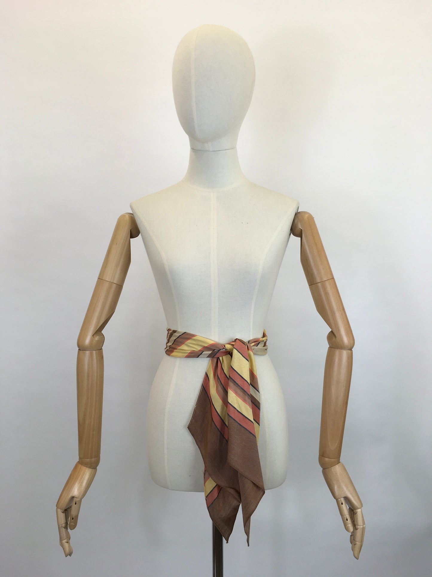 Original 1930’s Deco Pointed Scarf - In Beautiful Warm Browns, Yellows, Burnt Orange and Stencilled Black