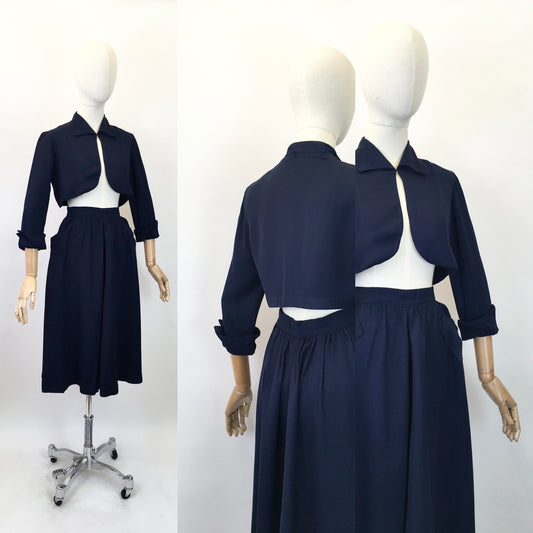 Original 1940's Early 1950's Darling Bolero & Skirt Set - In A Classic Navy