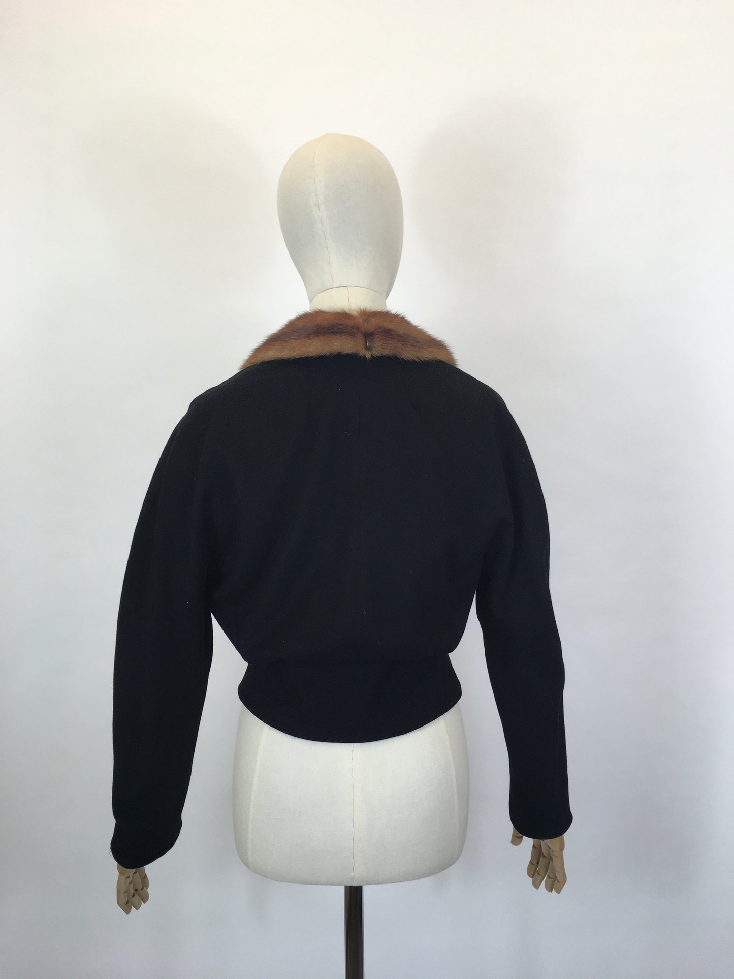 Original 1940’s Black Woollen Fitted Jacket - With Mink Trim to the Leading Edge