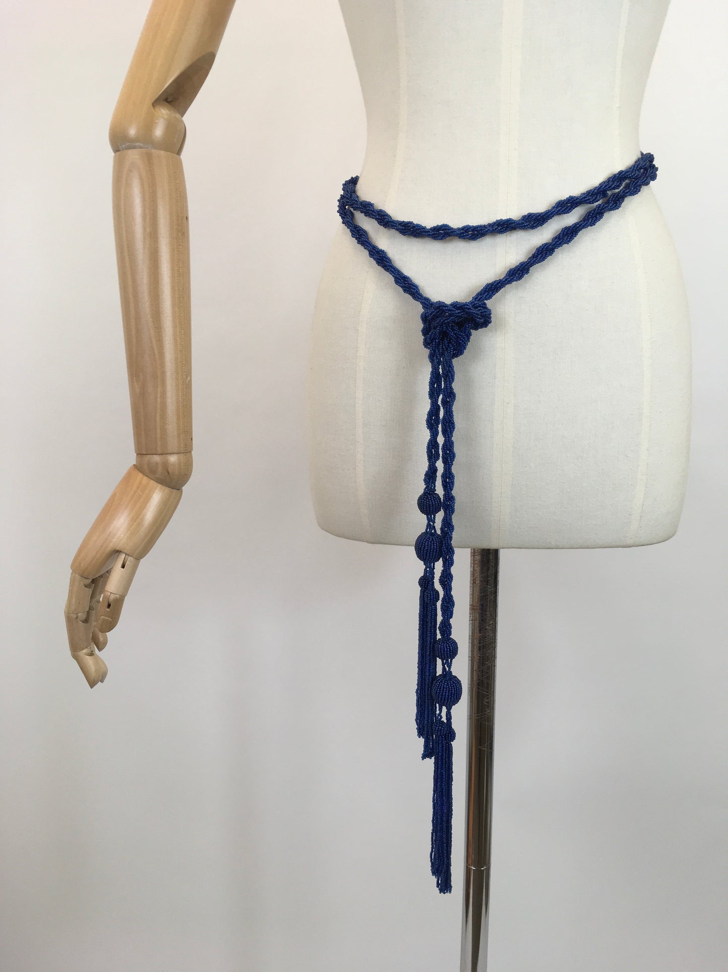 Original 1920's Sublime Beaded Tassel Belt - In a Stunning Cobalt Blue