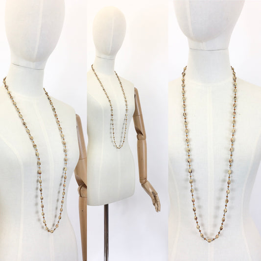 Original 1930’s Beautiful Glass Beaded Necklace - In Shades of Cream, Amber & Black Deco Beads