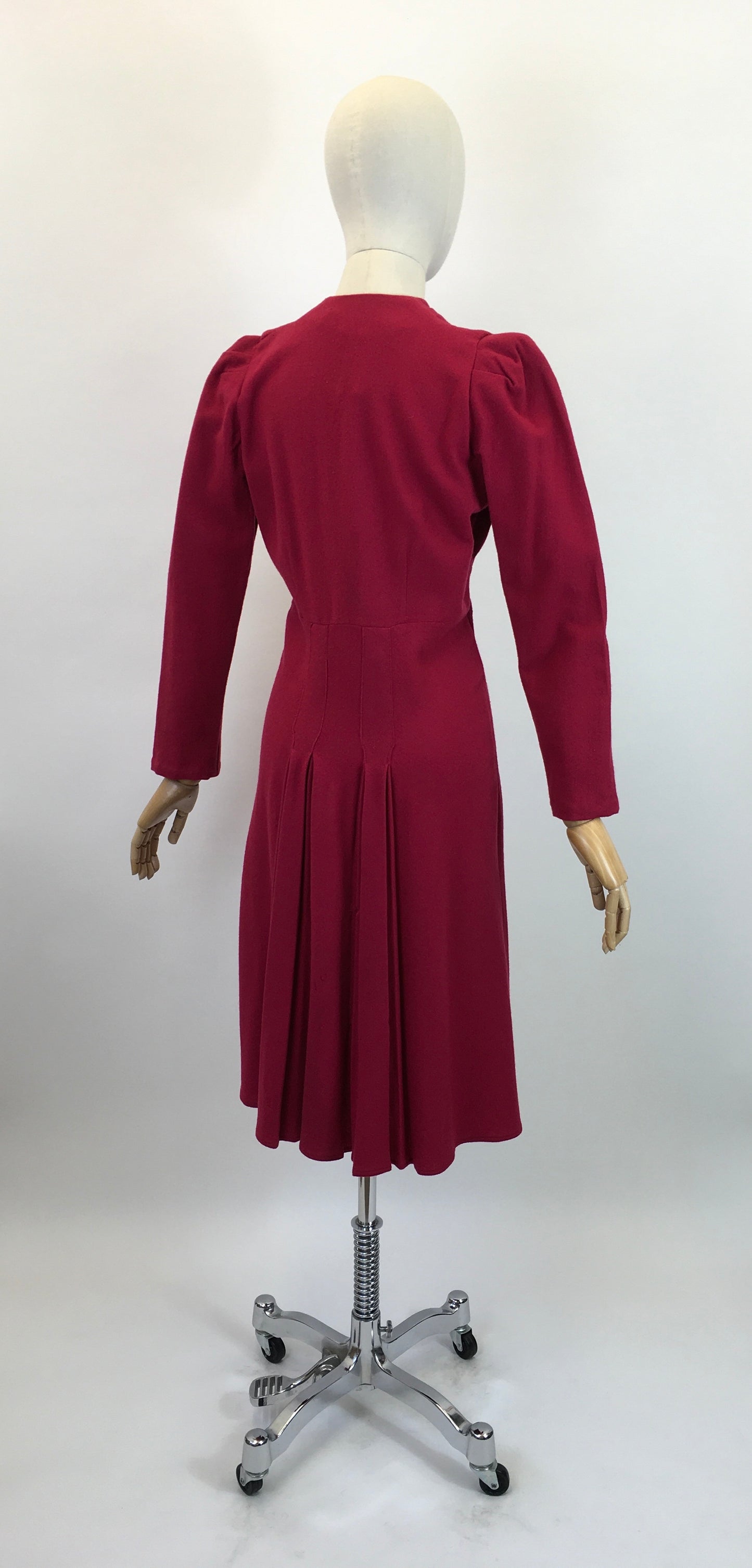 Original 1940's Early CC41 Woollen Dress - In A Bright Raspberry Red