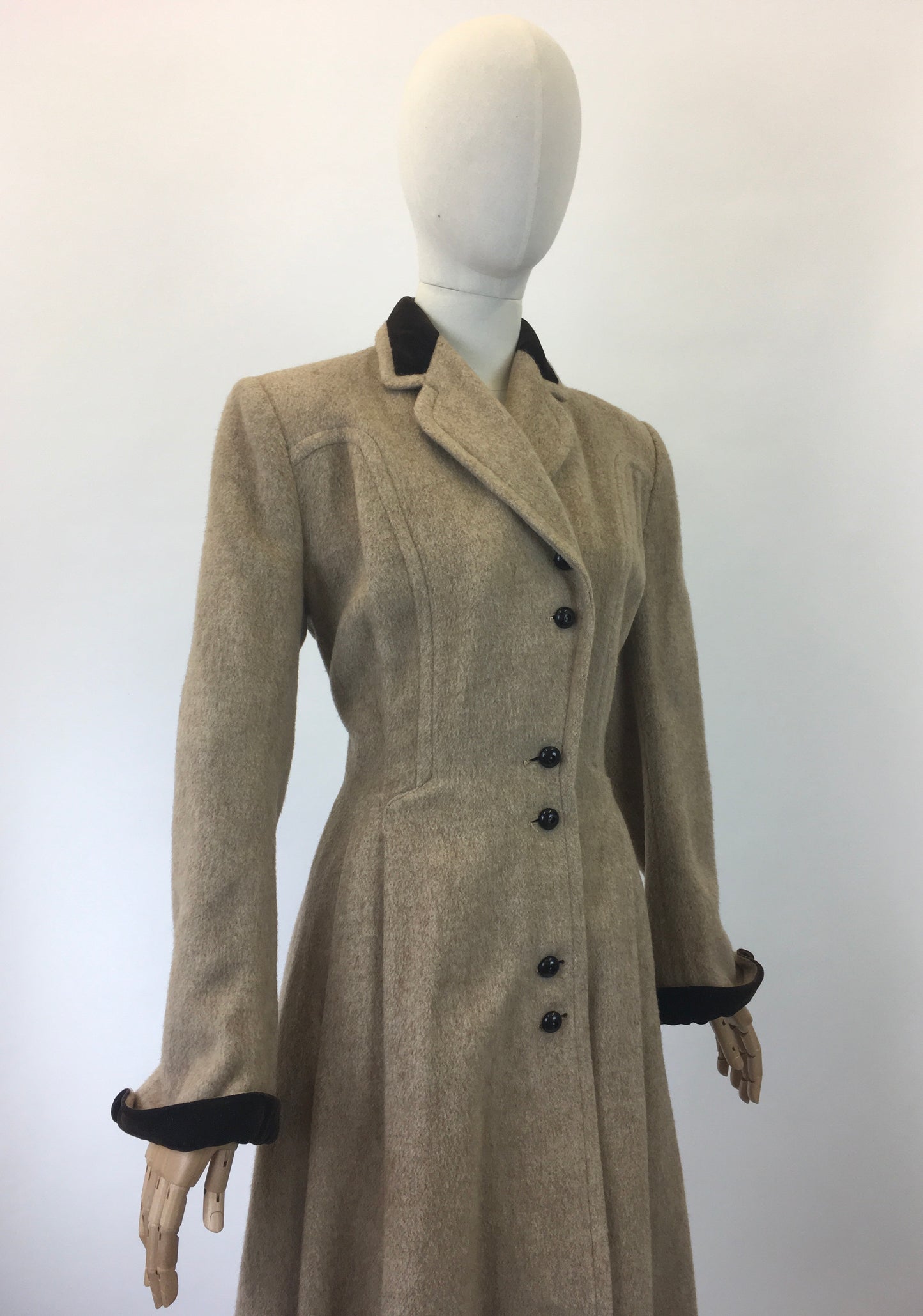 Original 1940's Amazing Wool Coat with Velvet Trim - Stunning Silhouette and Details