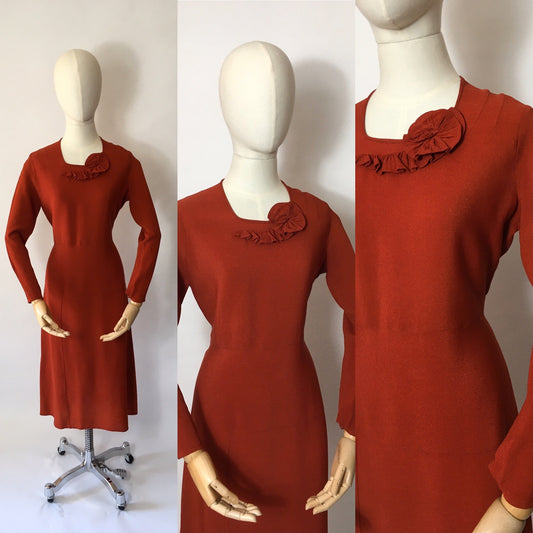 Original 1930’s Day Dress In A Beautiful Rust Crepe - Festival of Vintage Fashion Show Exclusive