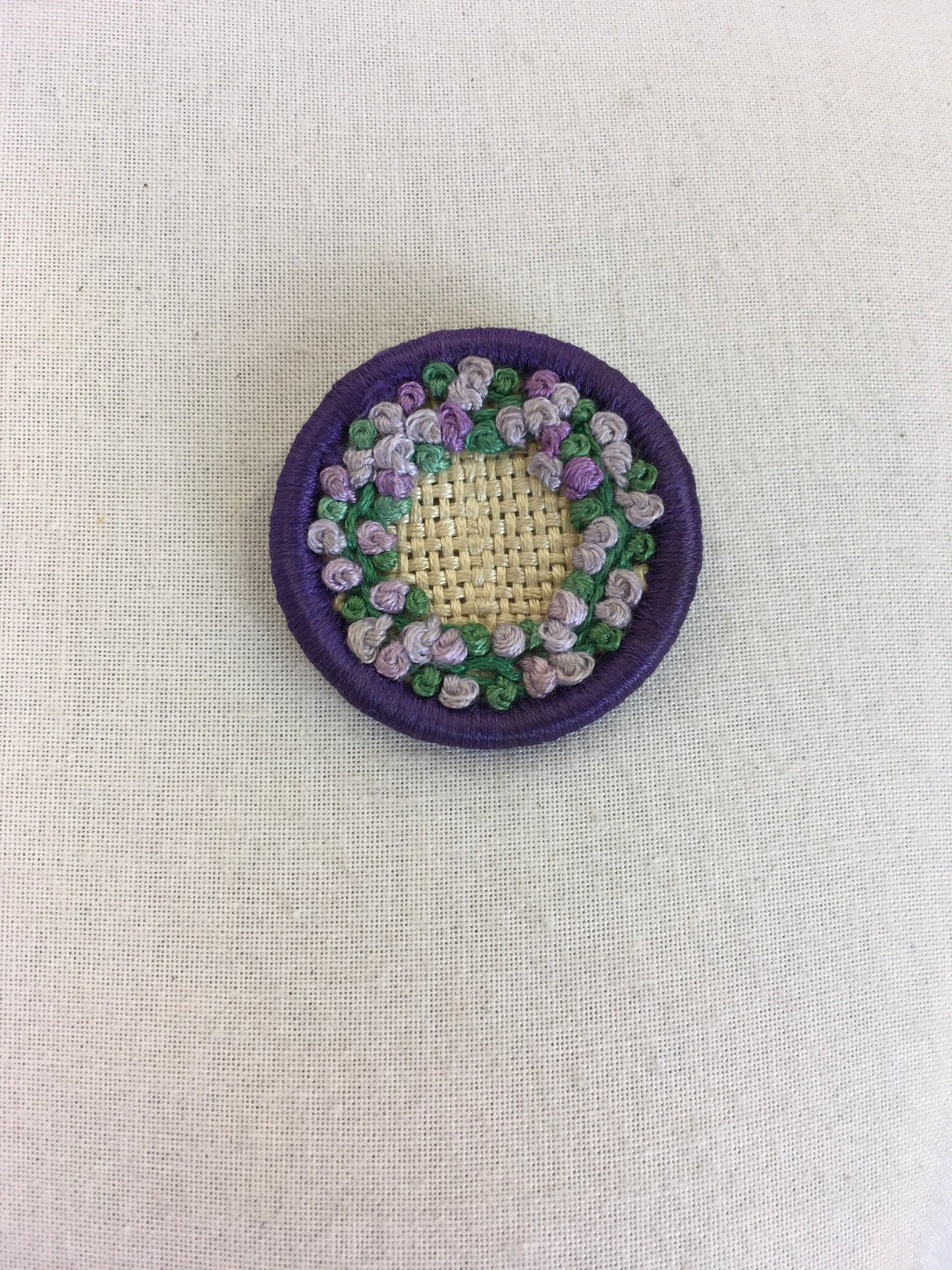 Original 1940’s Make do and Mend Wool Embroidered Brooch - In Pretty Purples