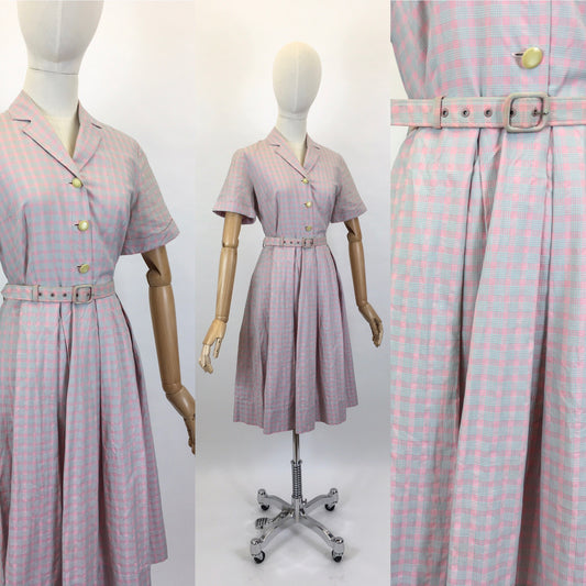 Original 1950’s Darling Cotton Day Dress - In A Muted Pink & Grey Check