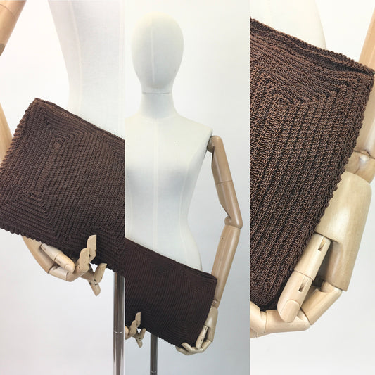 Original Beautiful 1940's Large Rectangular Clutch - In a Warming Brown Knit