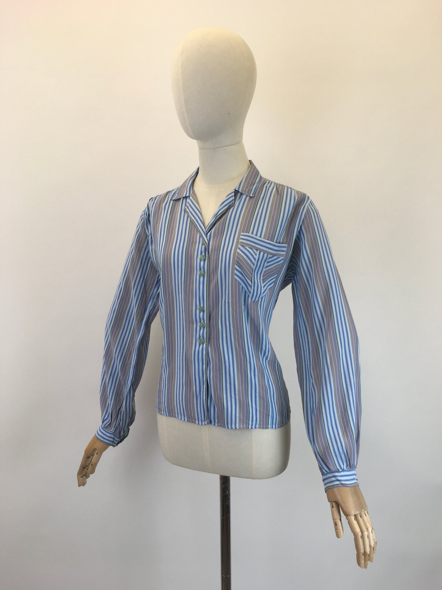 Original 1940’s CC41 Striped Blouse - In Blues, Mauves, Browns & Greens
