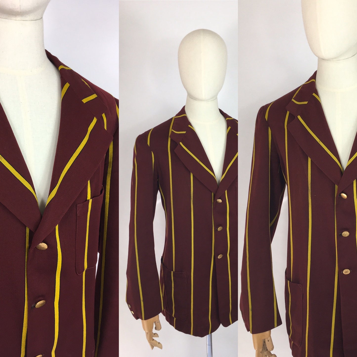 Original College Blazer By ‘ Ryder and Amies Cambridge’ - In a Lovely Burgundy and Yellow Stripe