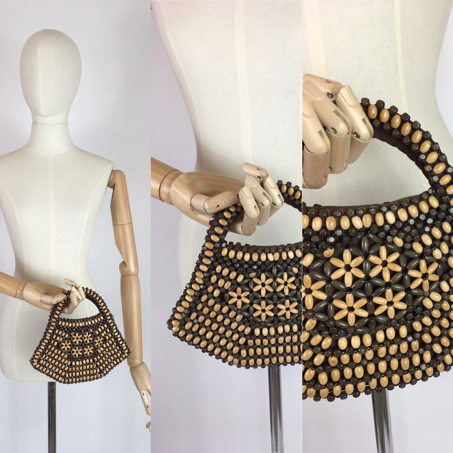 Original 1940’s Wooden Beaded Bag - In A Fabulous Shape with 2 tone beadwork