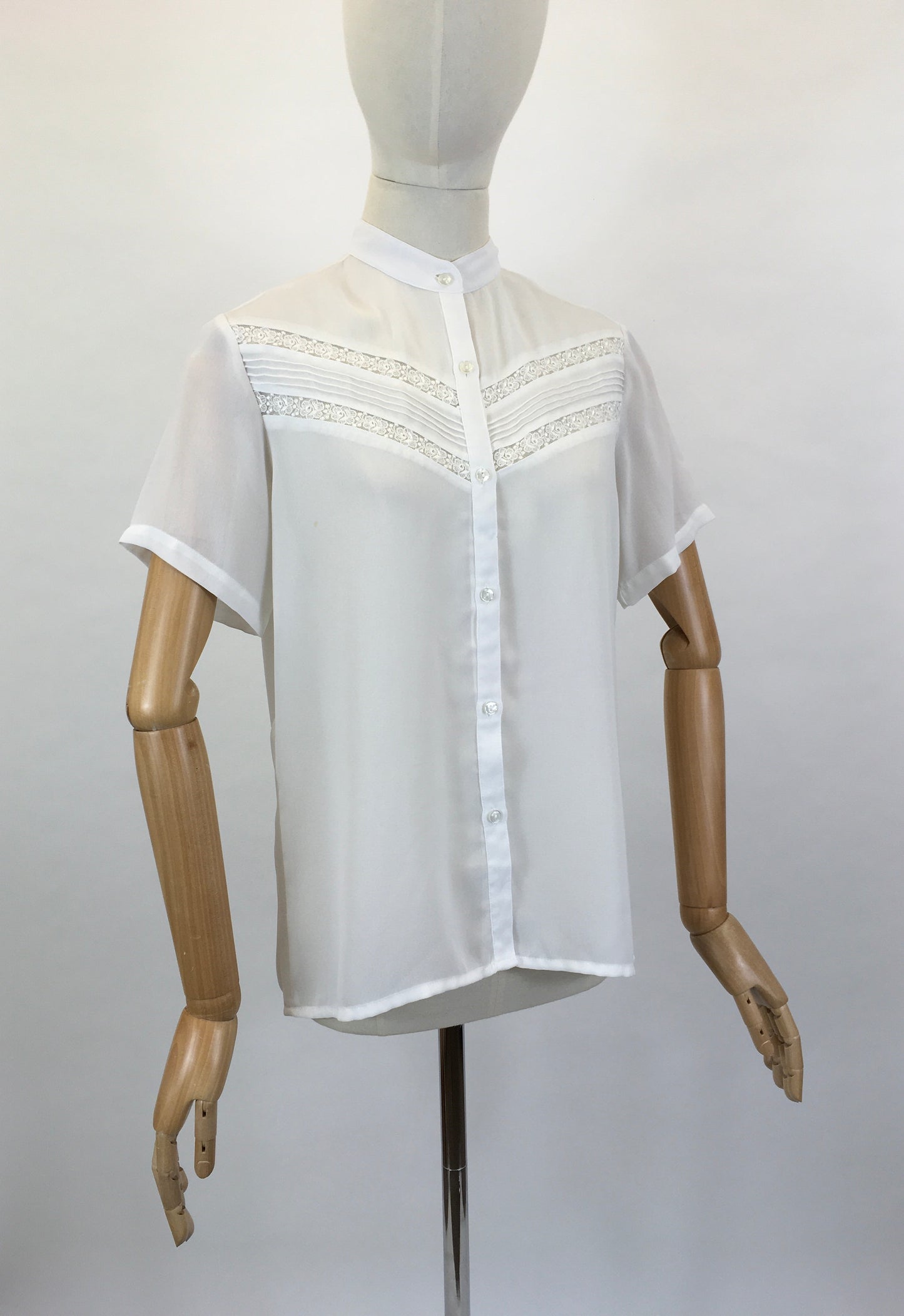 Original 1950’s Darling Sheer Rayon Blouse in White - Pintuck and Lace Detailing