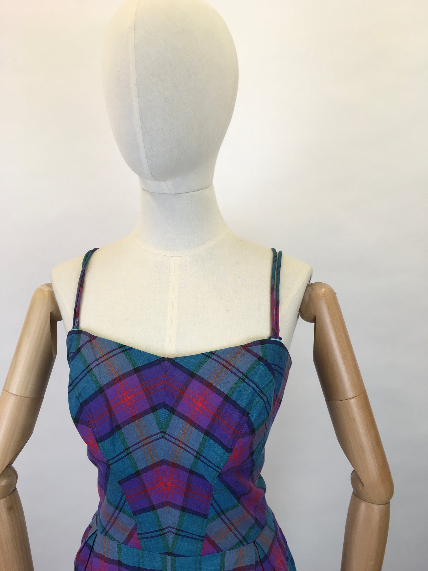 Original 1950s Fabulous Summer Playsuit - In a Gorgeous Plaid With Rich Purple, Reds, Blues and Bottle Greens
