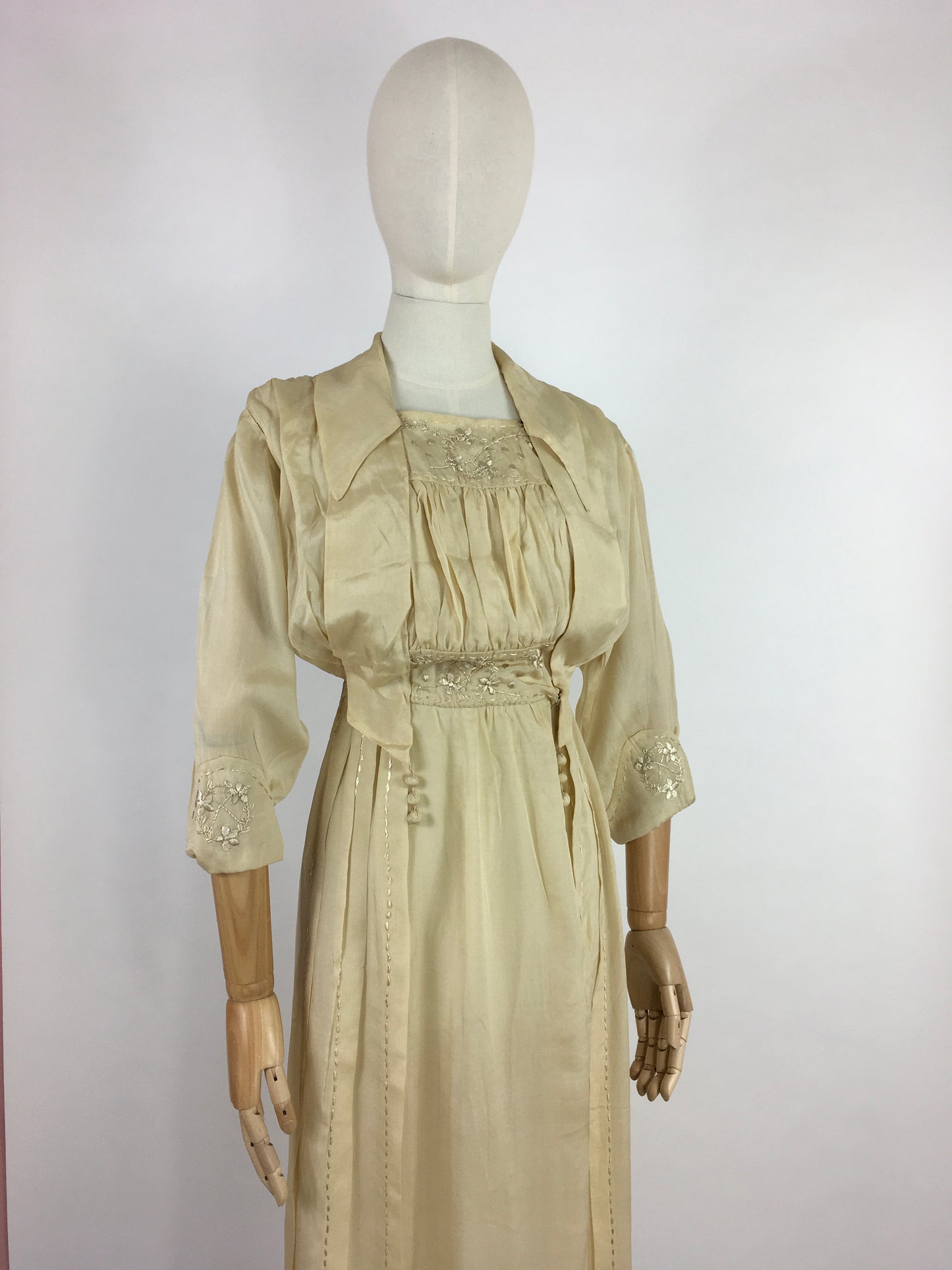 Original Early 1910’s Dress - Made from The Most Beautiful Buttermilk Cream Raw Silk with Exquisite Antique Detailing