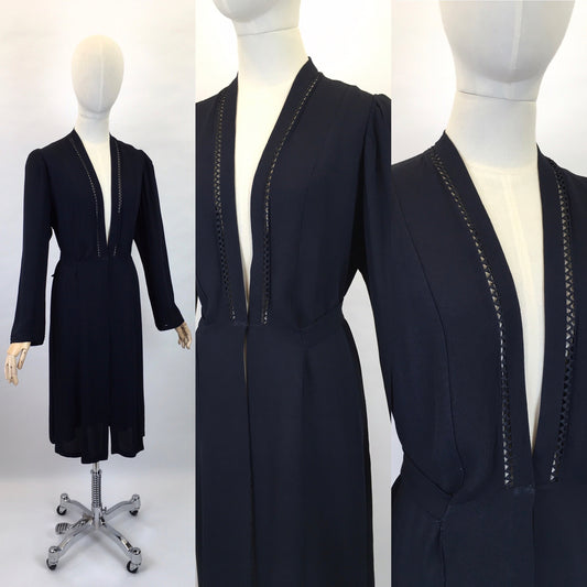 Original 1930s Lightweight Summer Coat - In a Lovely Navy Crepe