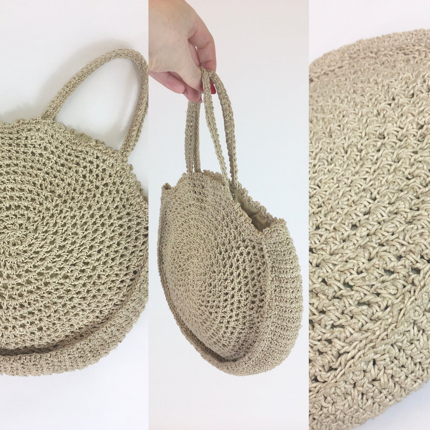 Original 1940’s Wartime Crochet Circular Handbag - In Soft Cream