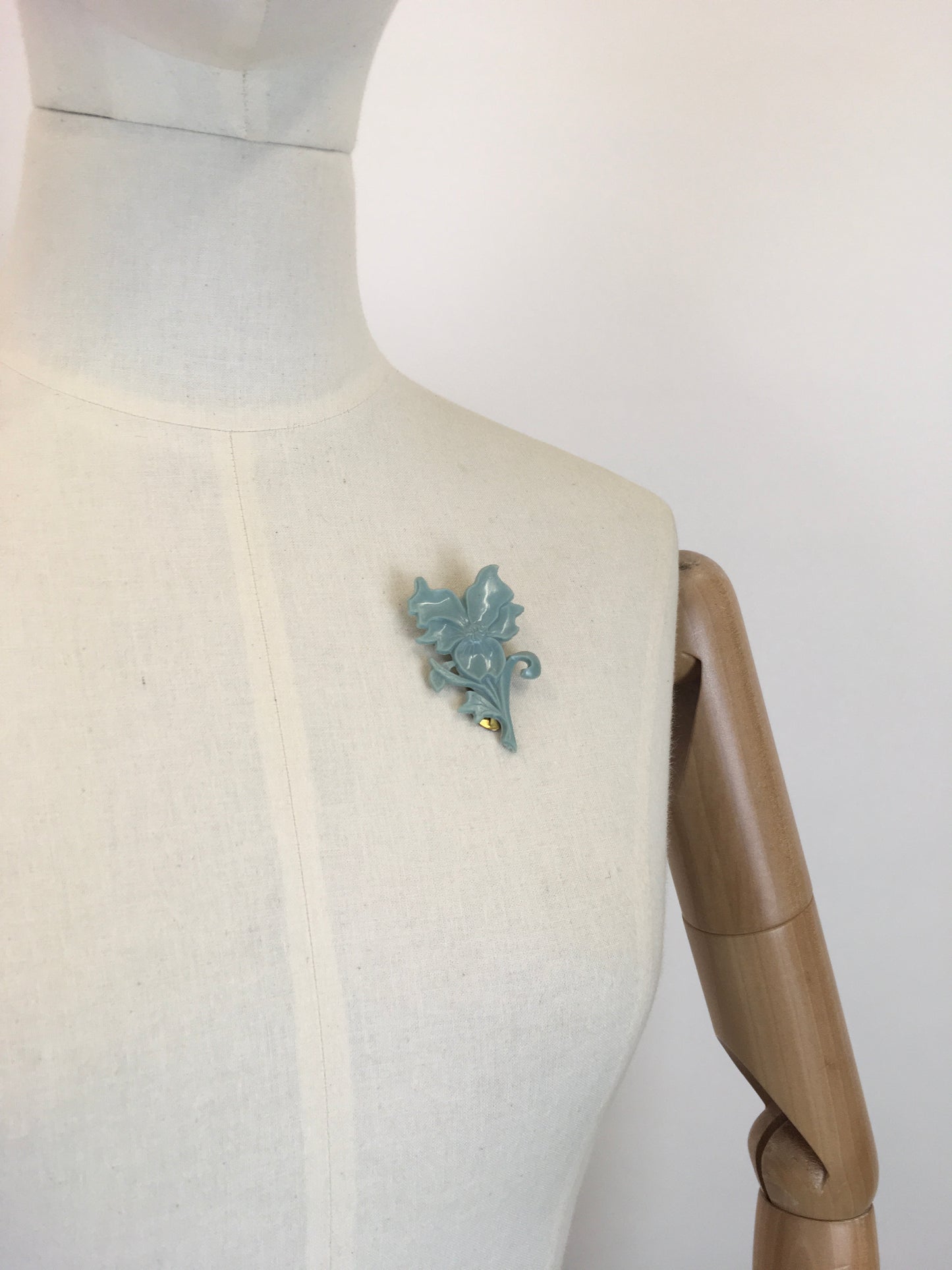 Original Late 1930’s Early 1940’s Plastic Floral Dress Clip - In Pale Duck Egg