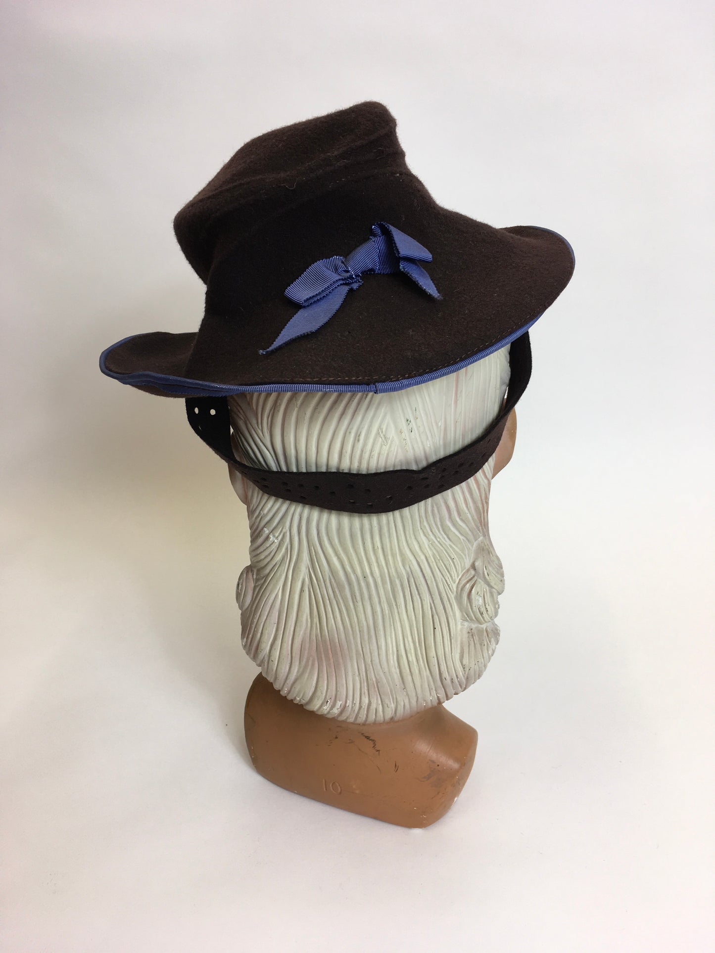 Original 1940’s Brown Felt Topper Hat - Adorned With A Powder Blue Bow