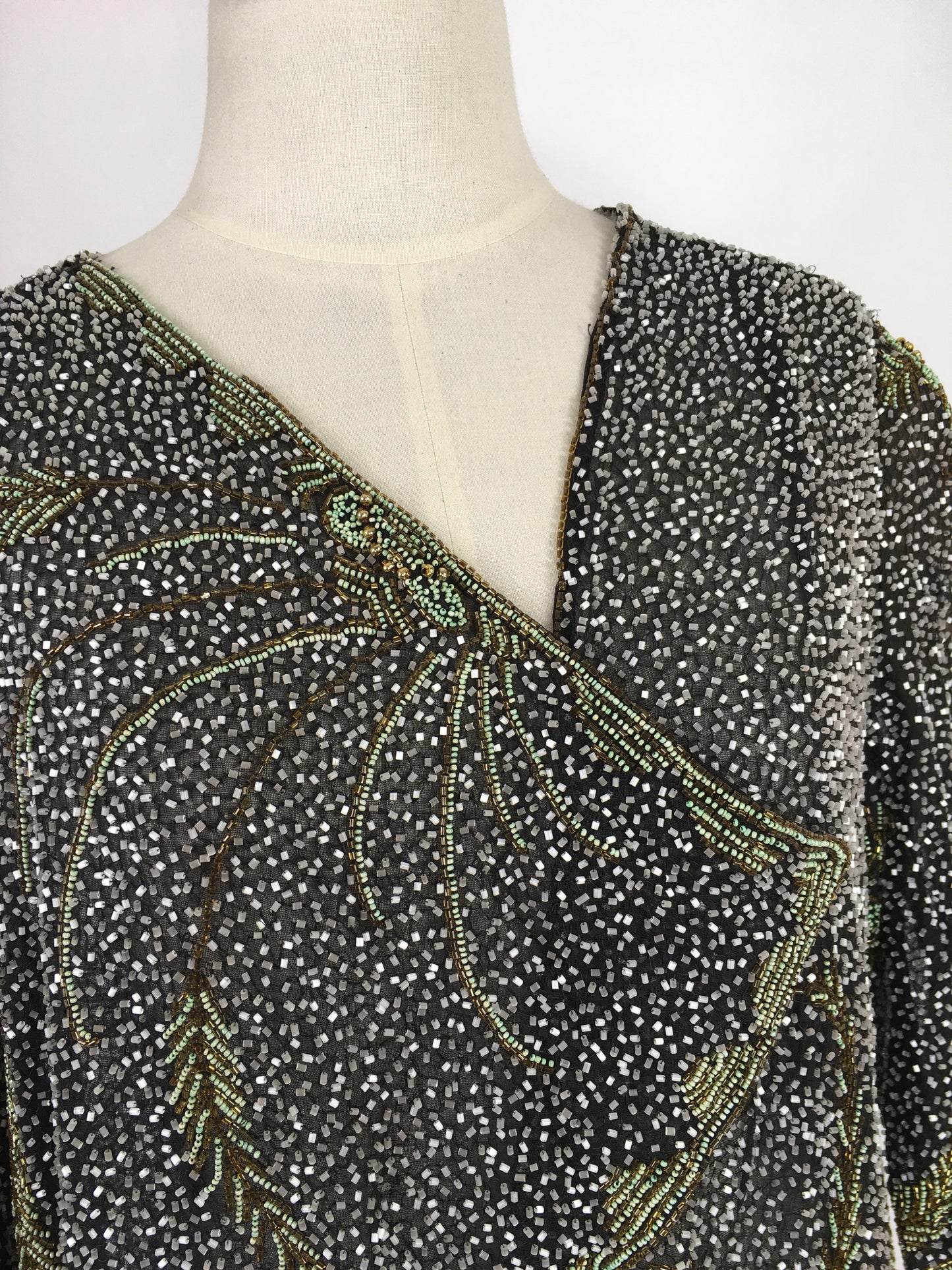 Original 1930s Exquisite Beaded Capelet - Museum Worthy In all its Beauty Fully Beaded In Black, Gold and Deco Green Beads